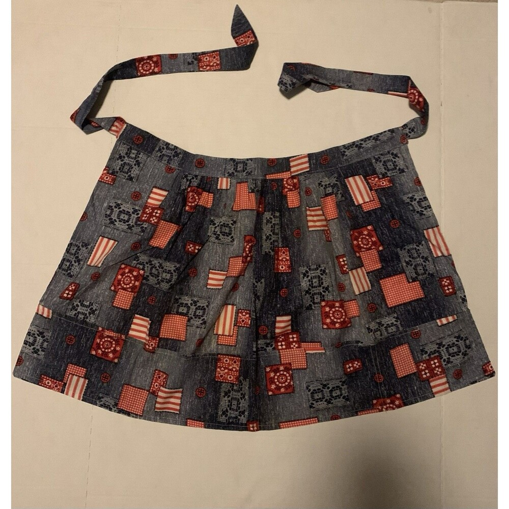 Vintage Skirt Apron Red White Blue 4th Of July Summer Baking Cottage Americana